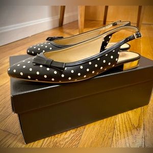 TALBOTS EDISON SLINGBACK BOW FLATS - BLACK / IVORY DOTS